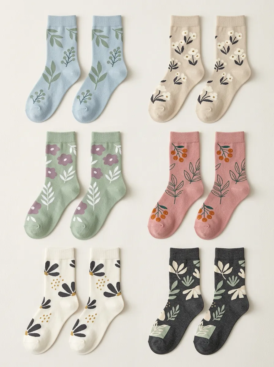 Women's Floral Leaf & Berry Crew Sock Set
