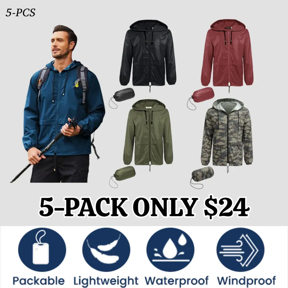 Men's Packable Jacket Outdoor Waterproof Hooded Lightweight Classic Cycling Raincoat