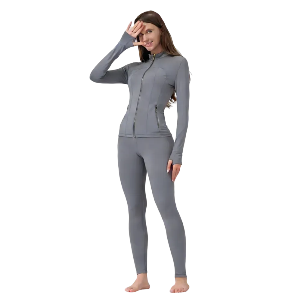 【Golden Zipper】【Gardenia Fragrance】Soft Brushed Women's Sporty Jacket, 25'' Inseam Leggings. Golden Zipper Jacket with Pockets, Yoga Pants, Thumbholes Design, Casual Wear for Women