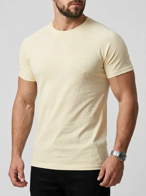 Modern Ribbed Textured Raglan Sleeve Textured Look Men's Slim Fit Short Sleeve T-Shirt