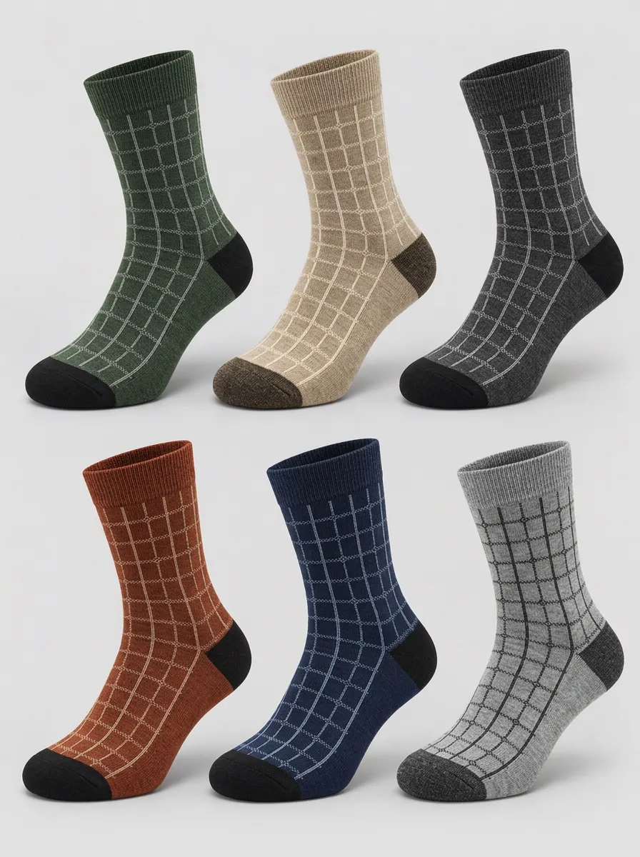 Men's Multicolor Grid Pattern Geometric Crew Socks Multi-Pack