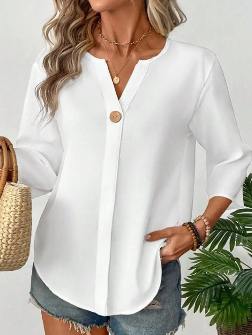 Linen V Neck Button Shirt