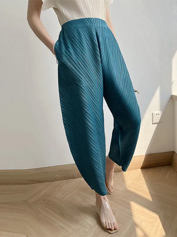 Women's High Waist Cropped Pleated Patchwork Pants
