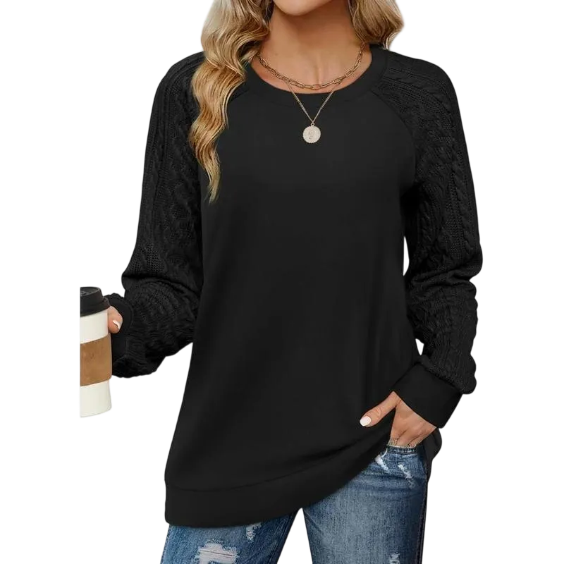 Women's crew neck cable knit sweater with long sleeves