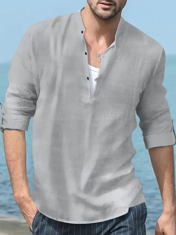 Linen Henry Long-Sleeved Beach Shirt