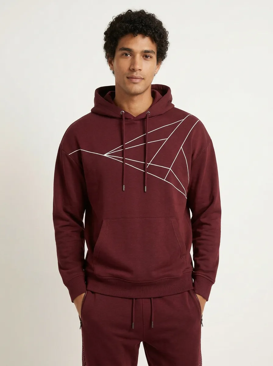 Men's Geometric Line Art Printed Hoodie Jogger Set