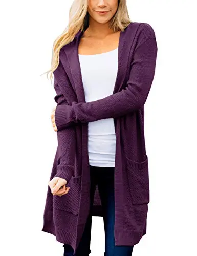 Women's Long Sleeve Open Front Hoodie Knit Sweater Cardigan Outwear