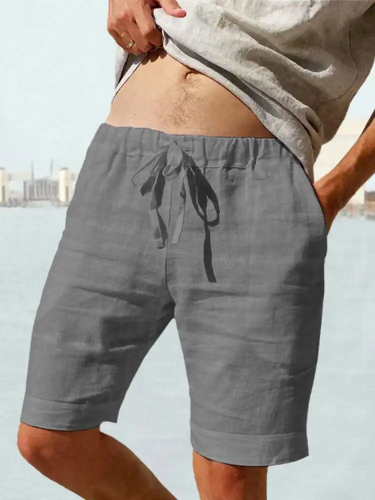 Men's Cotton Linen Drawstring Casual Shorts