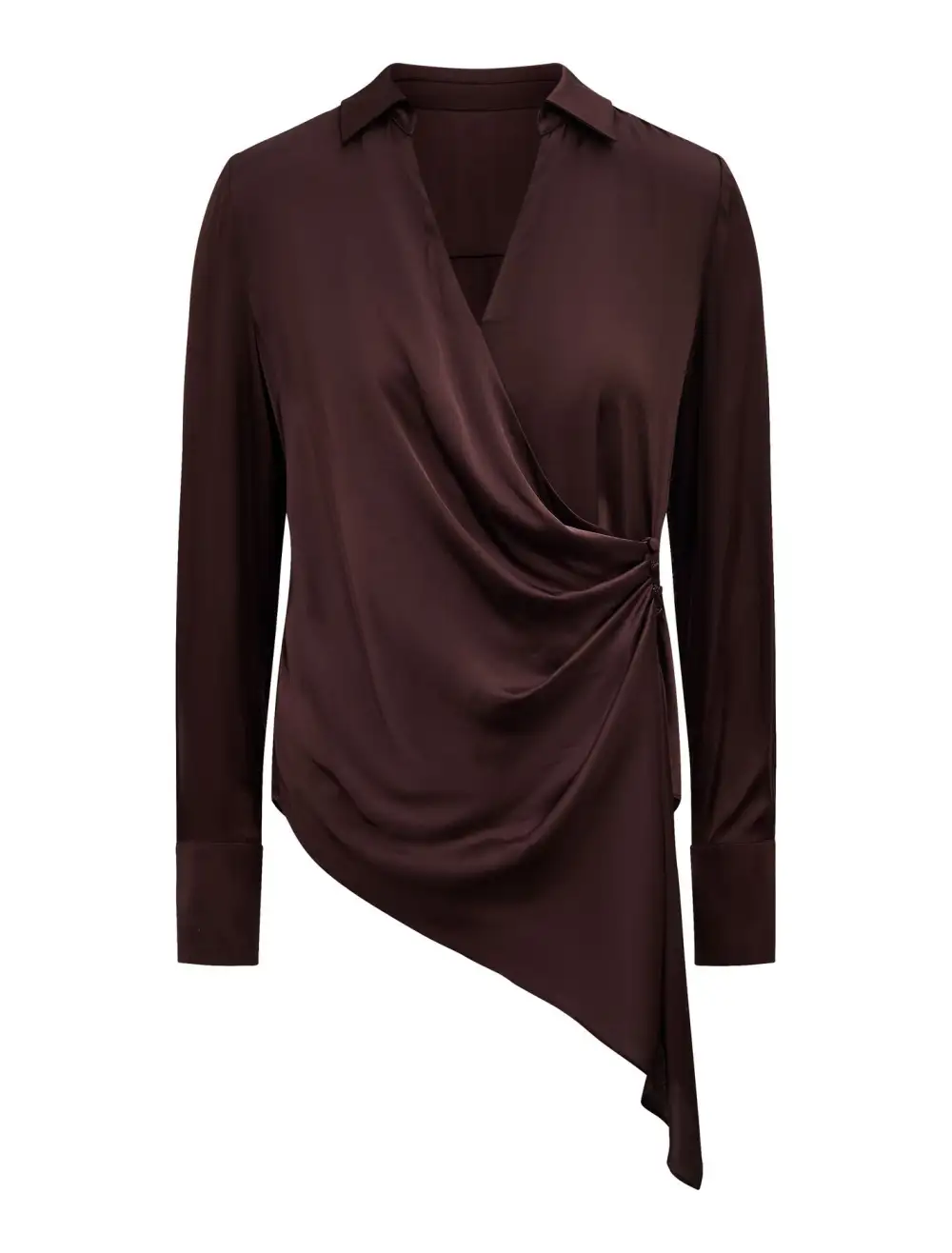 Burgundy Asymmetric Wrap-Front Drape Shirt