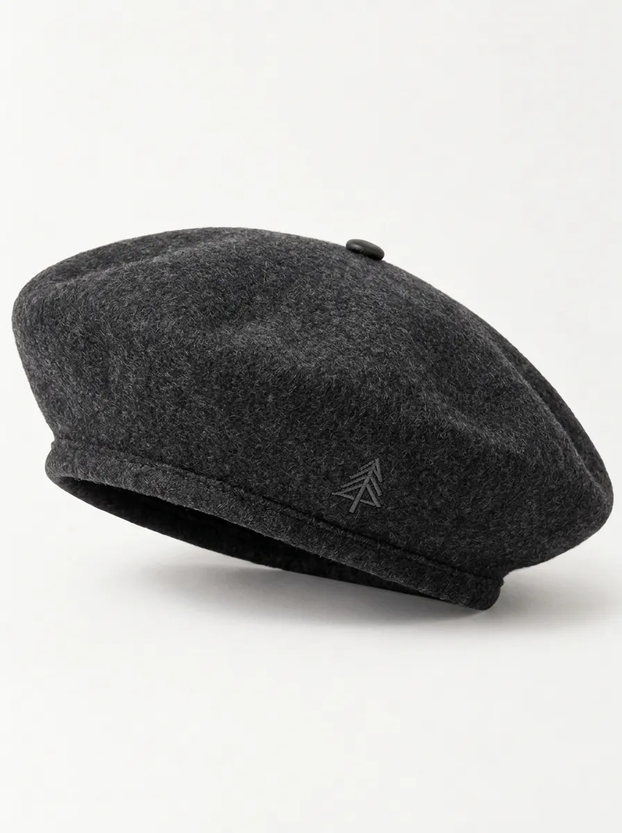 Wool Casual Beret with Pine Tree Embroidery