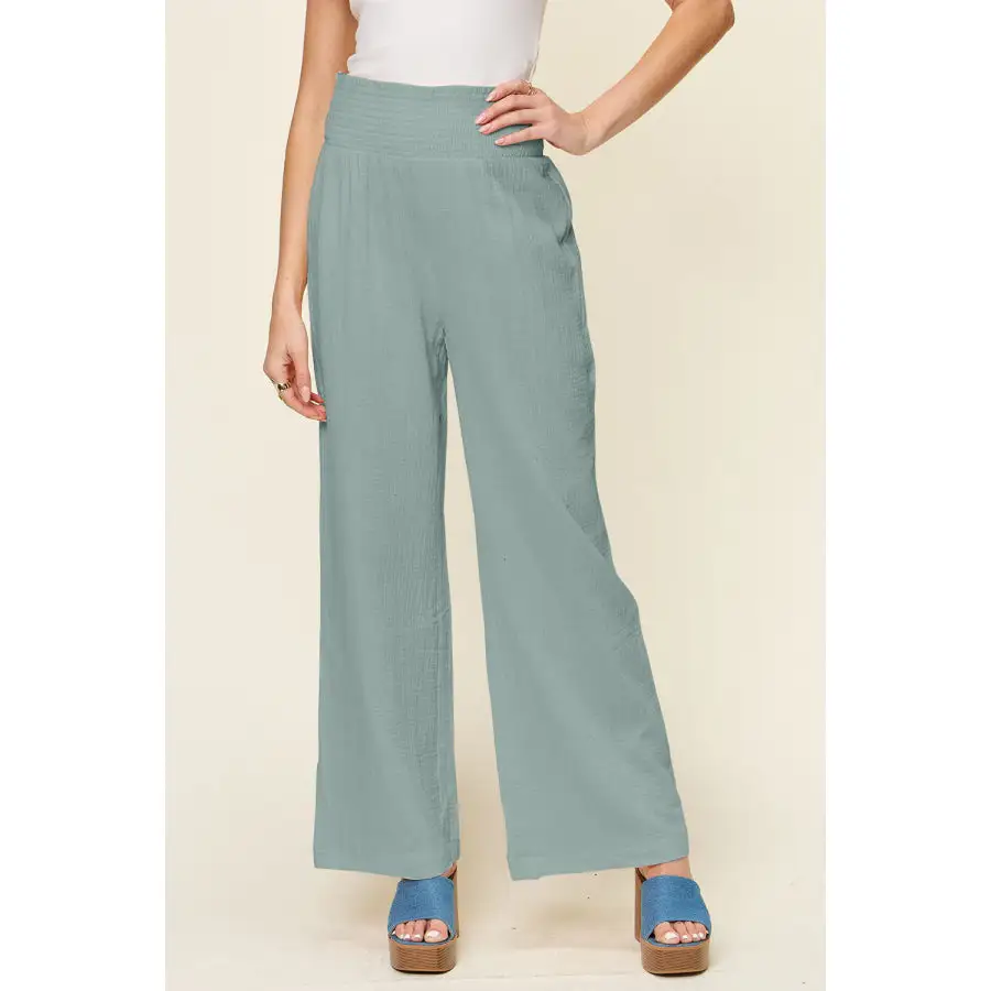 Full Size Texture Smocked Waist Wide Leg Pants