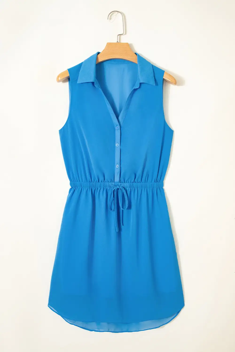 Half Button Sleeveless Collared Shirt Dress