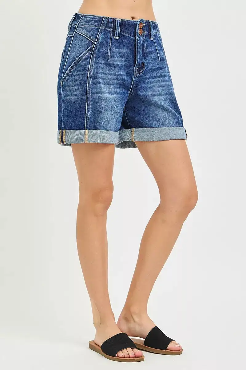 High Rise Seamed Roll Up Shorts