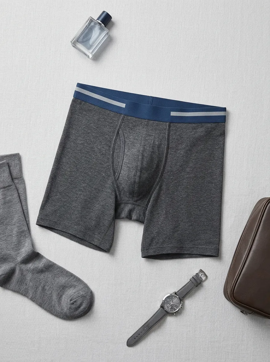 Men's Charcoal Grey Solid Color Elastic Waistband Boxer Briefs