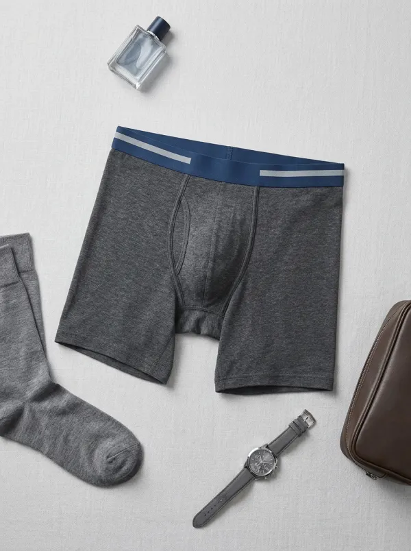 Men's Charcoal Grey Solid Color Elastic Waistband Boxer Briefs