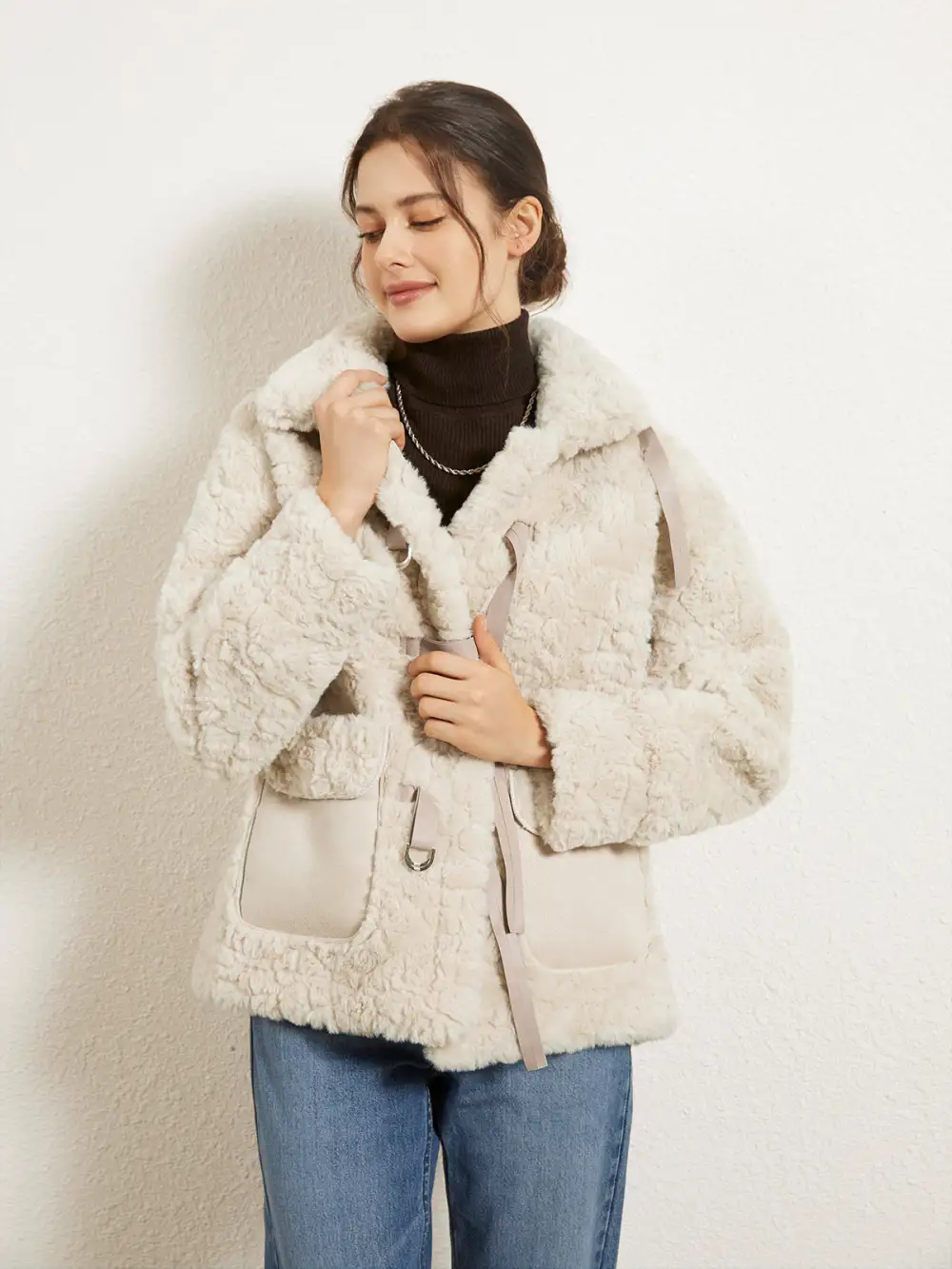 Faux Fur Solid Button Up Jacket