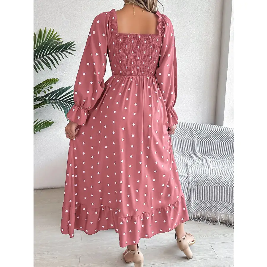Polka Dot Flounce Sleeve Midi Dress