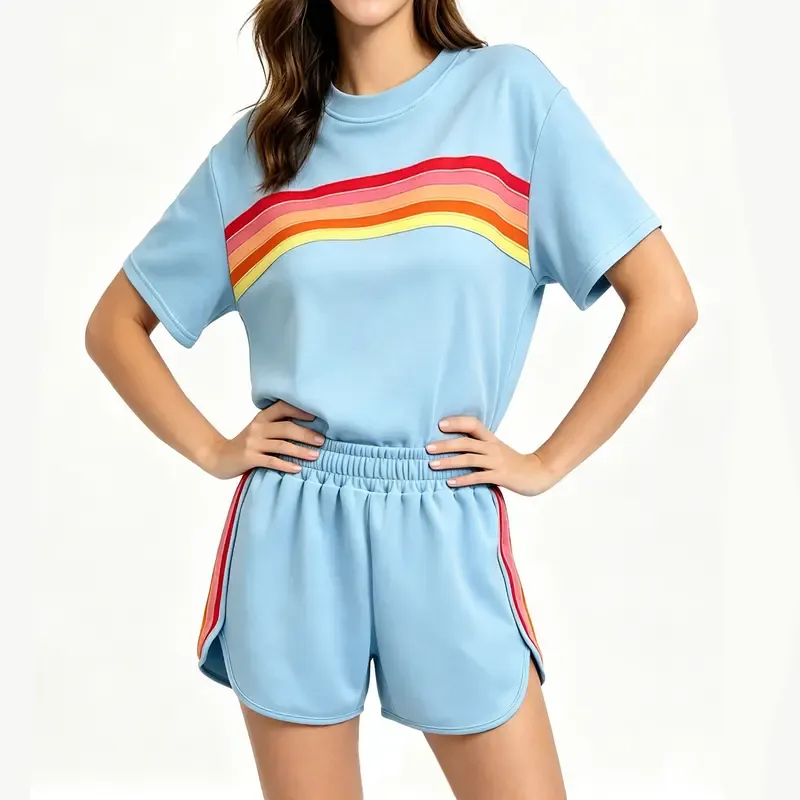 Women's two-piece rainbow striped outdoor sportswear set