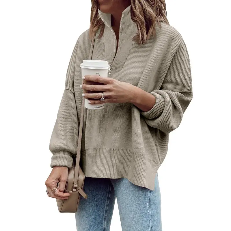 Womens Tunic Sweater Fall Long Sleeve 1/4 Zip Pullover Sweaters