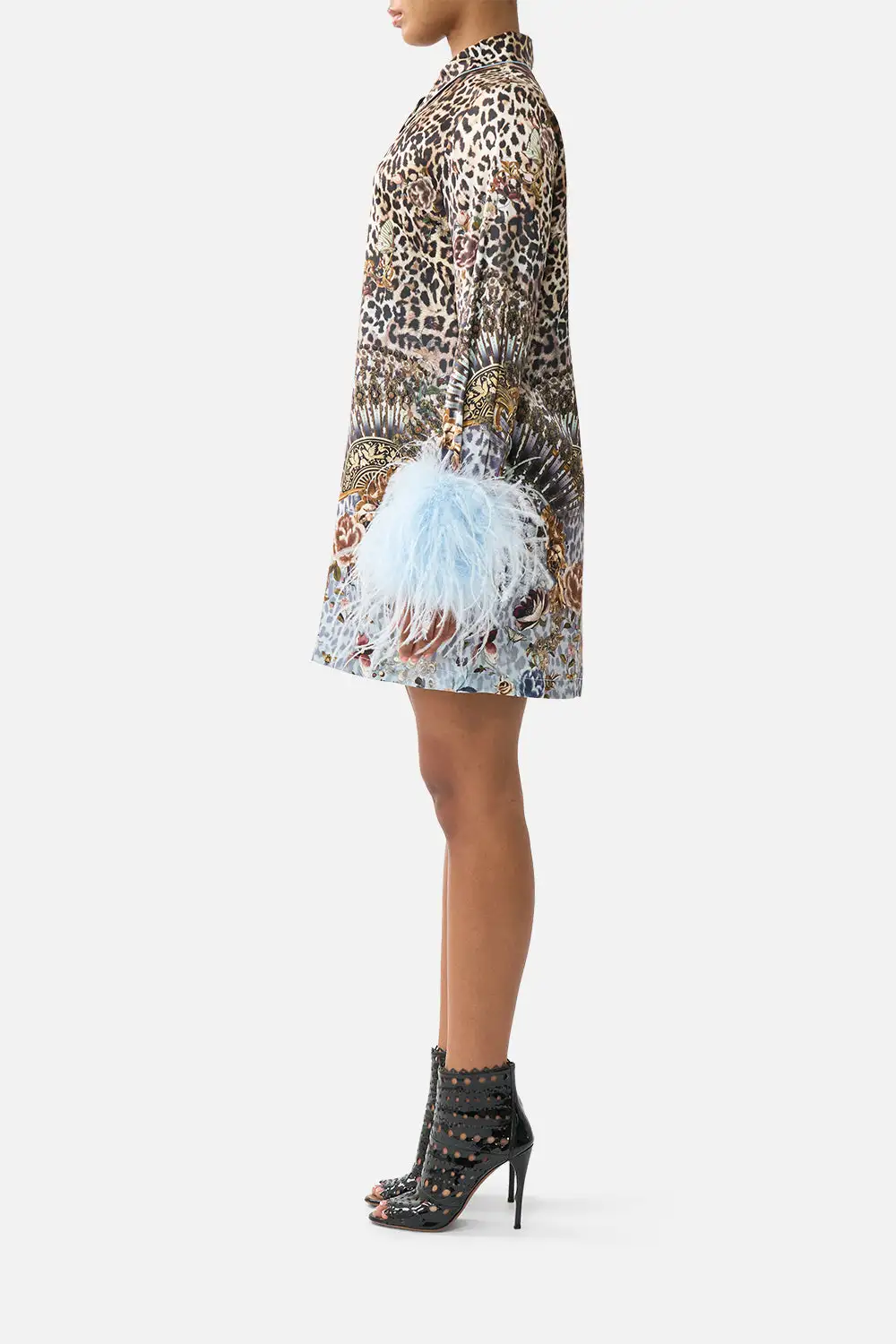 Mini Shirt Dress with Feathers
