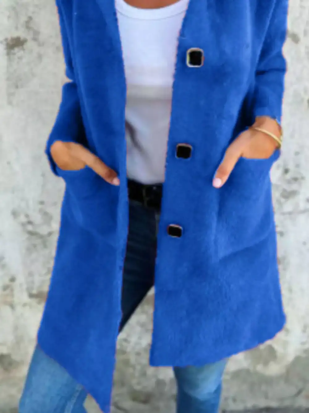 Full Size Button Down Long Sleeve Longline Coat Plus Size Jacket