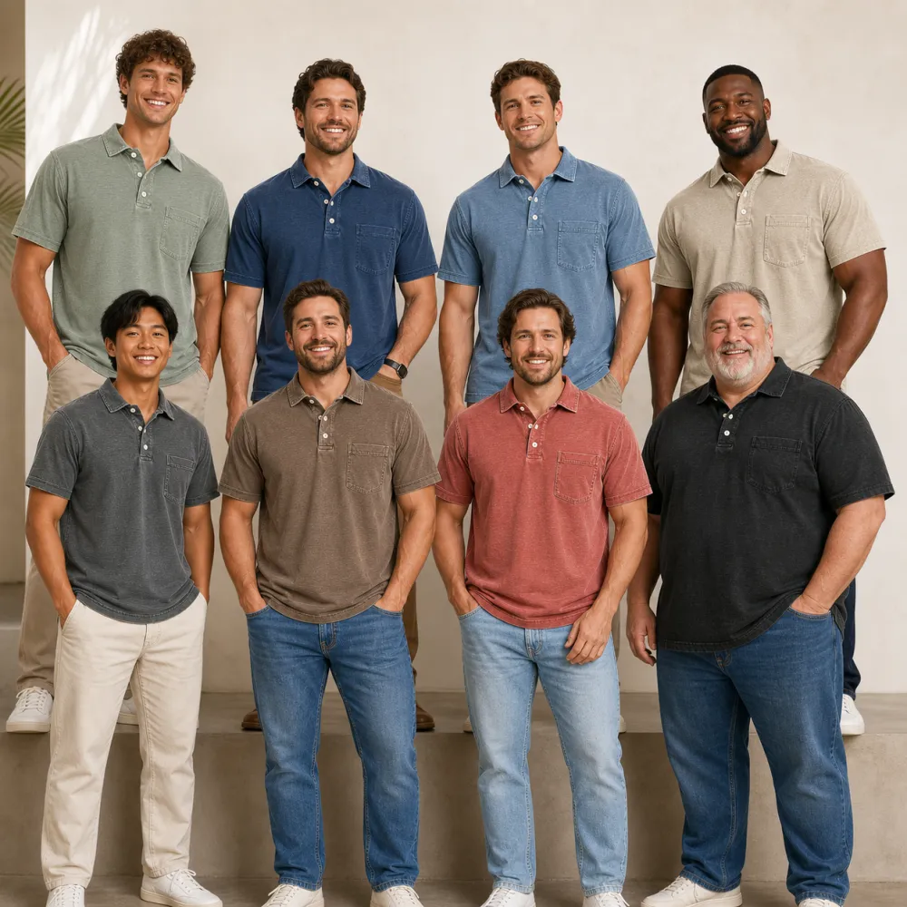 Men's Washed Cotton Blend Pocket Polo Shirt
