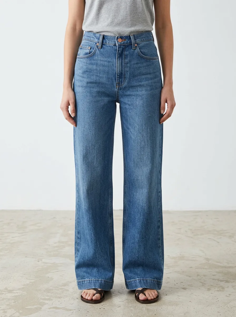 Women's High-Waisted Wide-Leg Denim High-Rise Waist Standard Waistband Jeans
