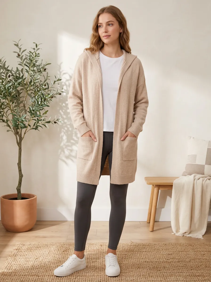 Women's Hooded Open-Front Cardigan