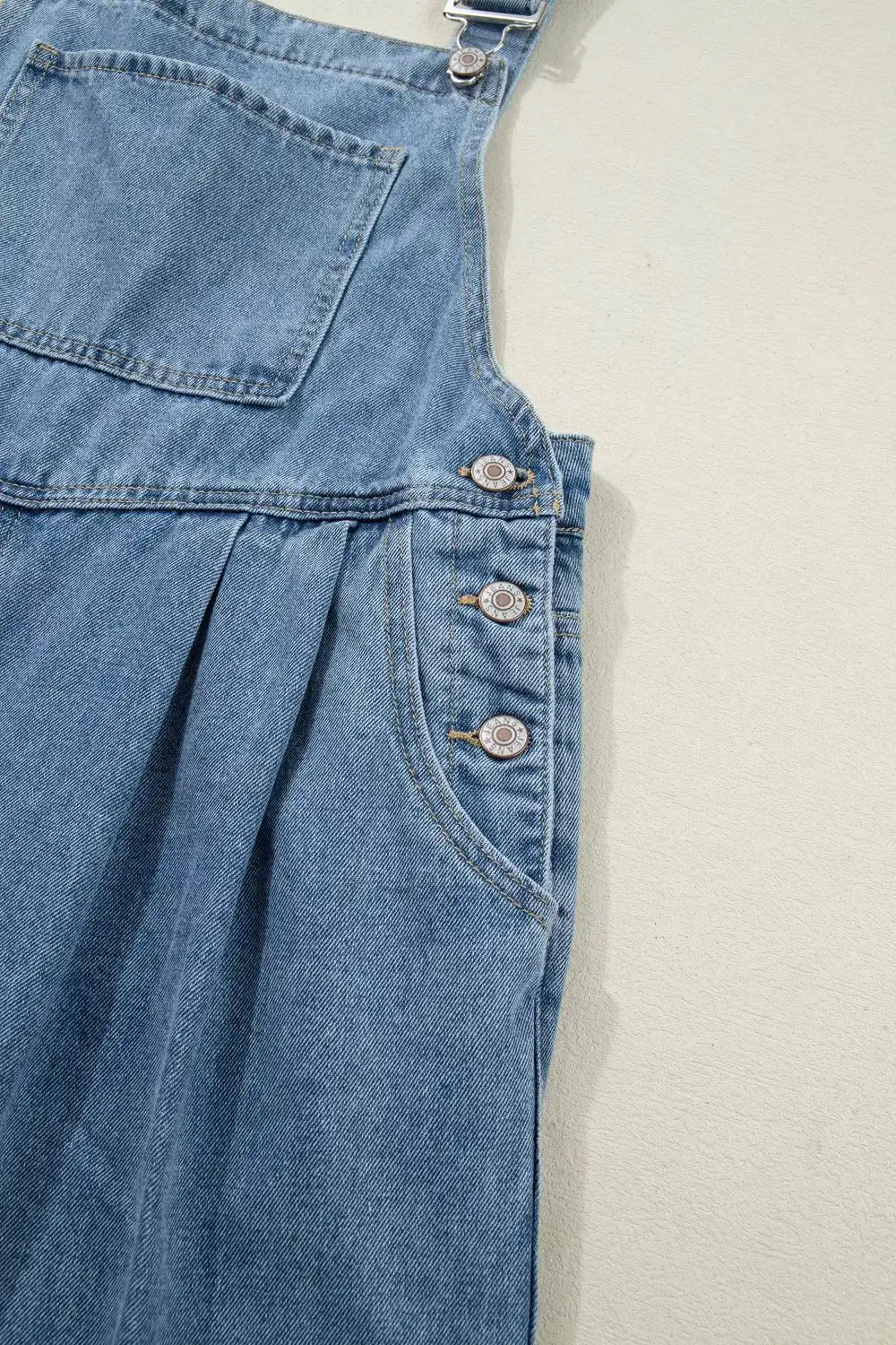 Pleated Wide Leg Retro Pocketed Jumpsuit Denim Pants