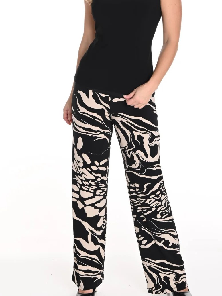 Black and Champagne Zebra - Print Wide Pants