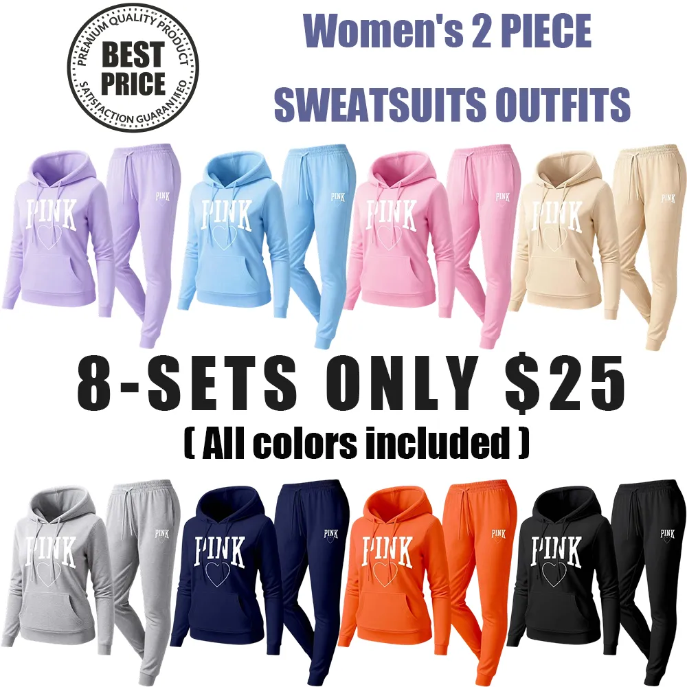 Women's Pink Heart Print Hair And Sunglasses Hoodie And Drawstring Track Pants Set