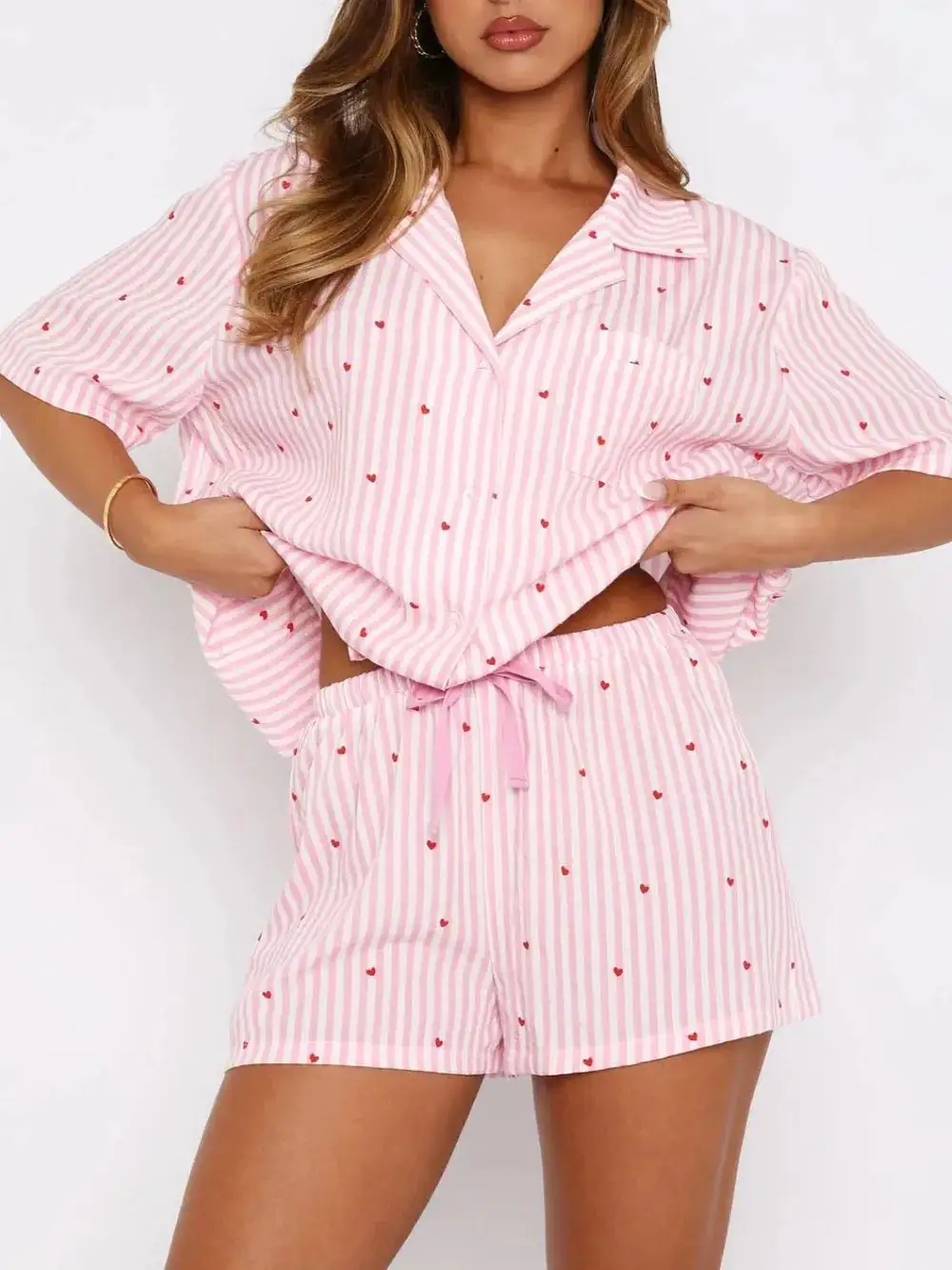 Striped Heart Comfortable Everyday Pajama Set
