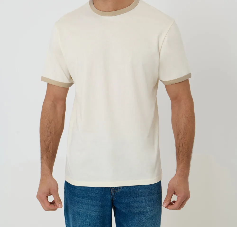 Men's Ecru Cotton Ringer T-Shirt