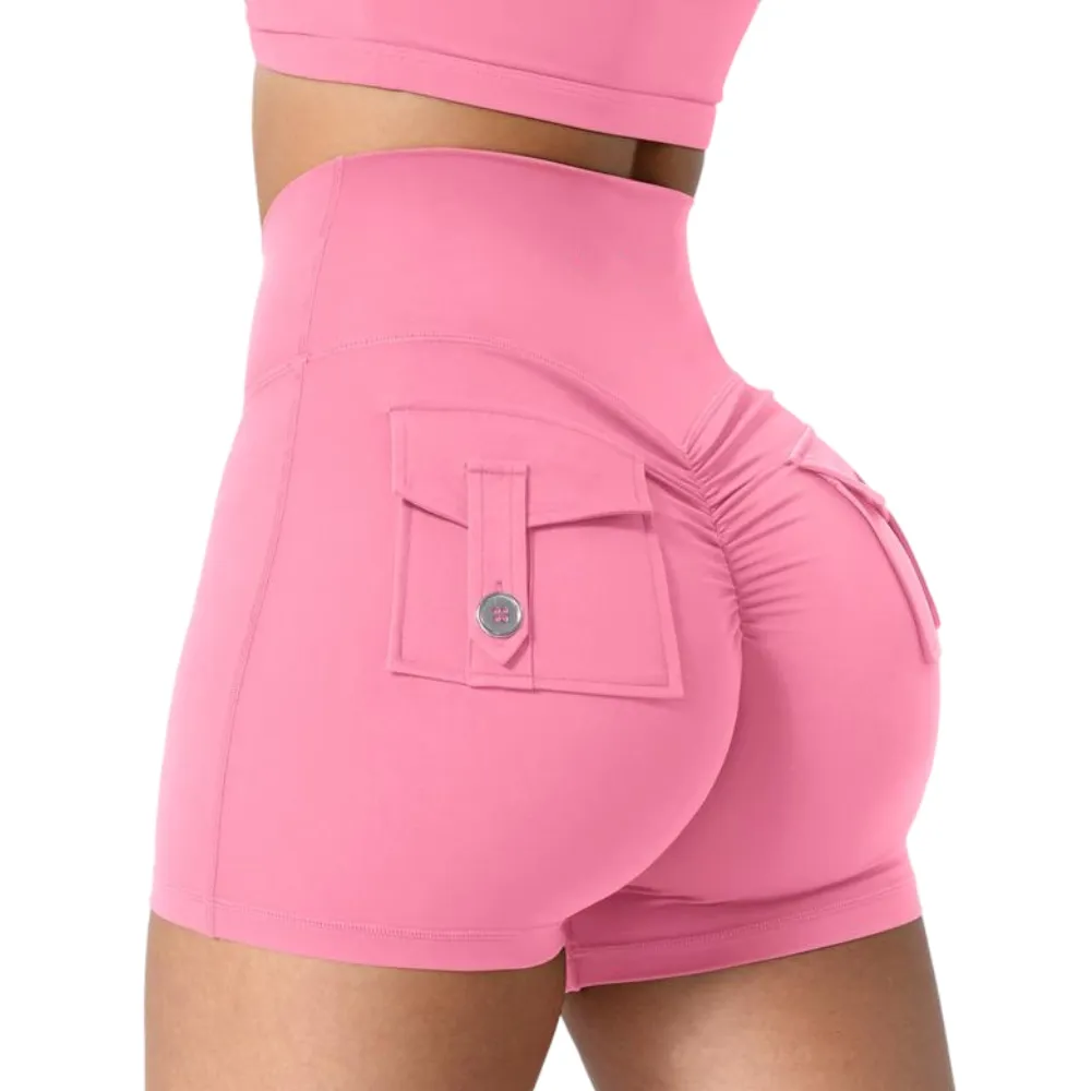 Scrunch Workout Shorts with Pockets Charm Gym Biker Shorts for Women High Waisted Yoga Booty Shorts elastic athletic