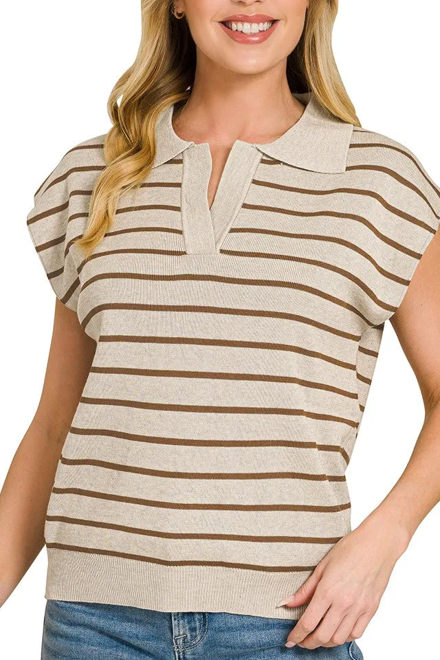 Soft Viscose Striped Collared Top Vest