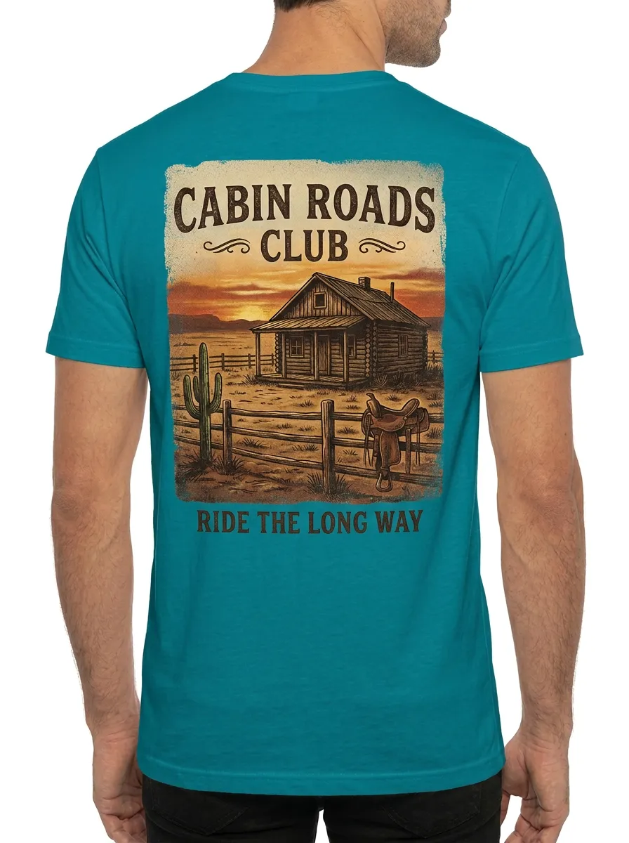 Men's Western Cowboy Cabin Roads Printed T-shirt