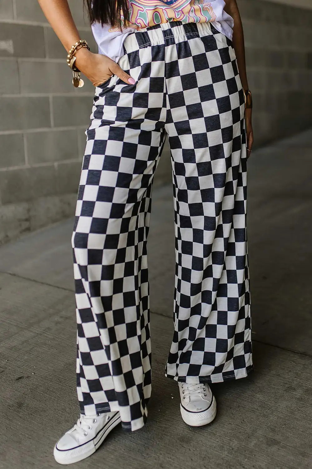 Print High Rise Wide Leg Pants