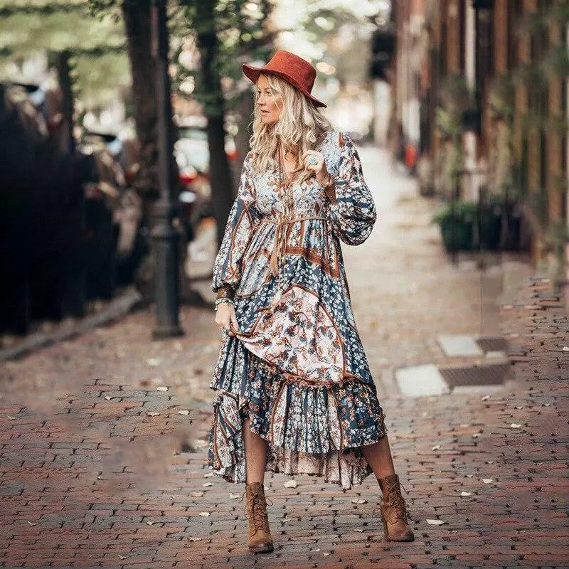 Autumnish Long Sleeve Irregular Retro Dress