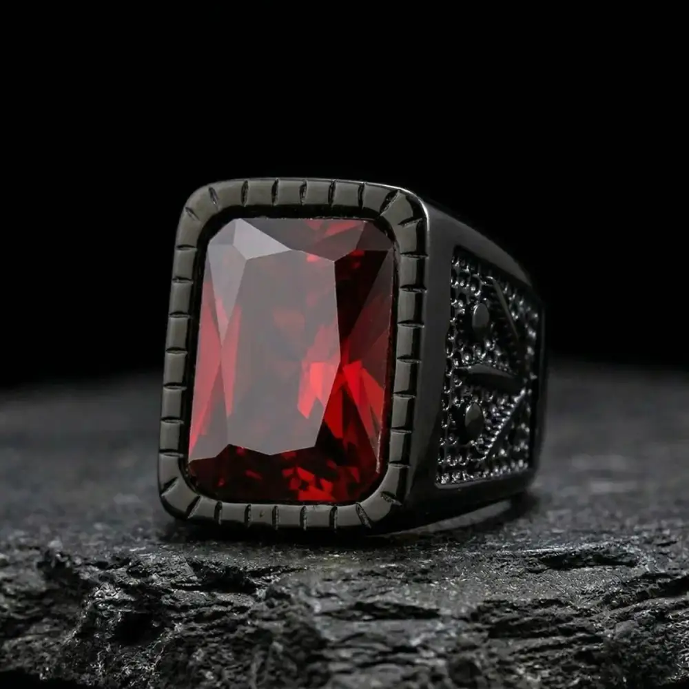 Men's Engraved Gemstone Signet Ring