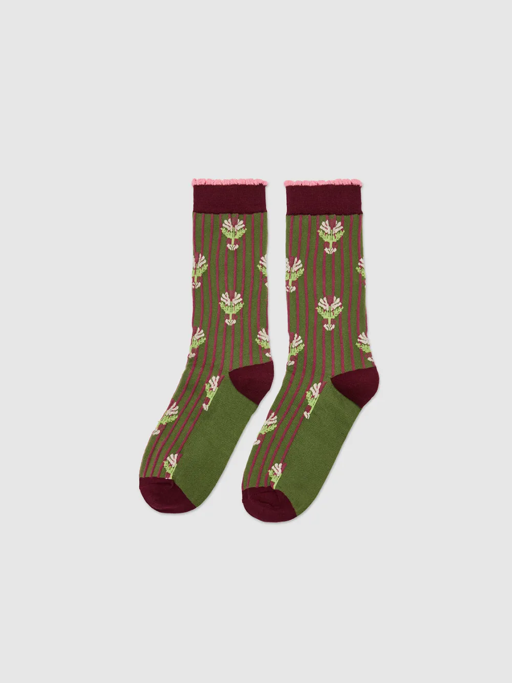 Retro Floral Stripe Crew Socks
