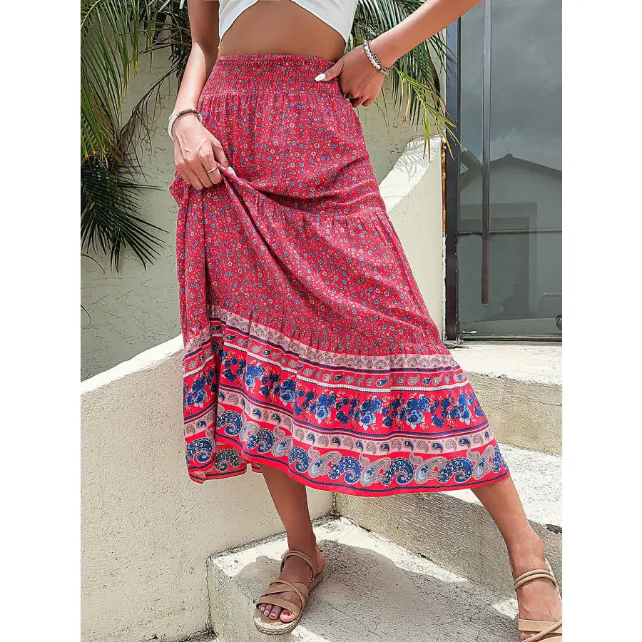 Printed Tiered High Waist Skirt