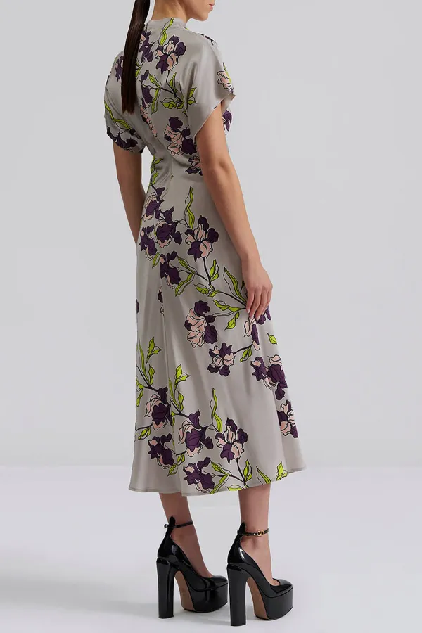Floral Print Short Sleeve Midi Dress