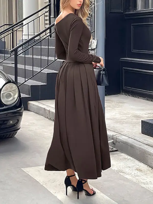 High Pleated Long Maxi Dress