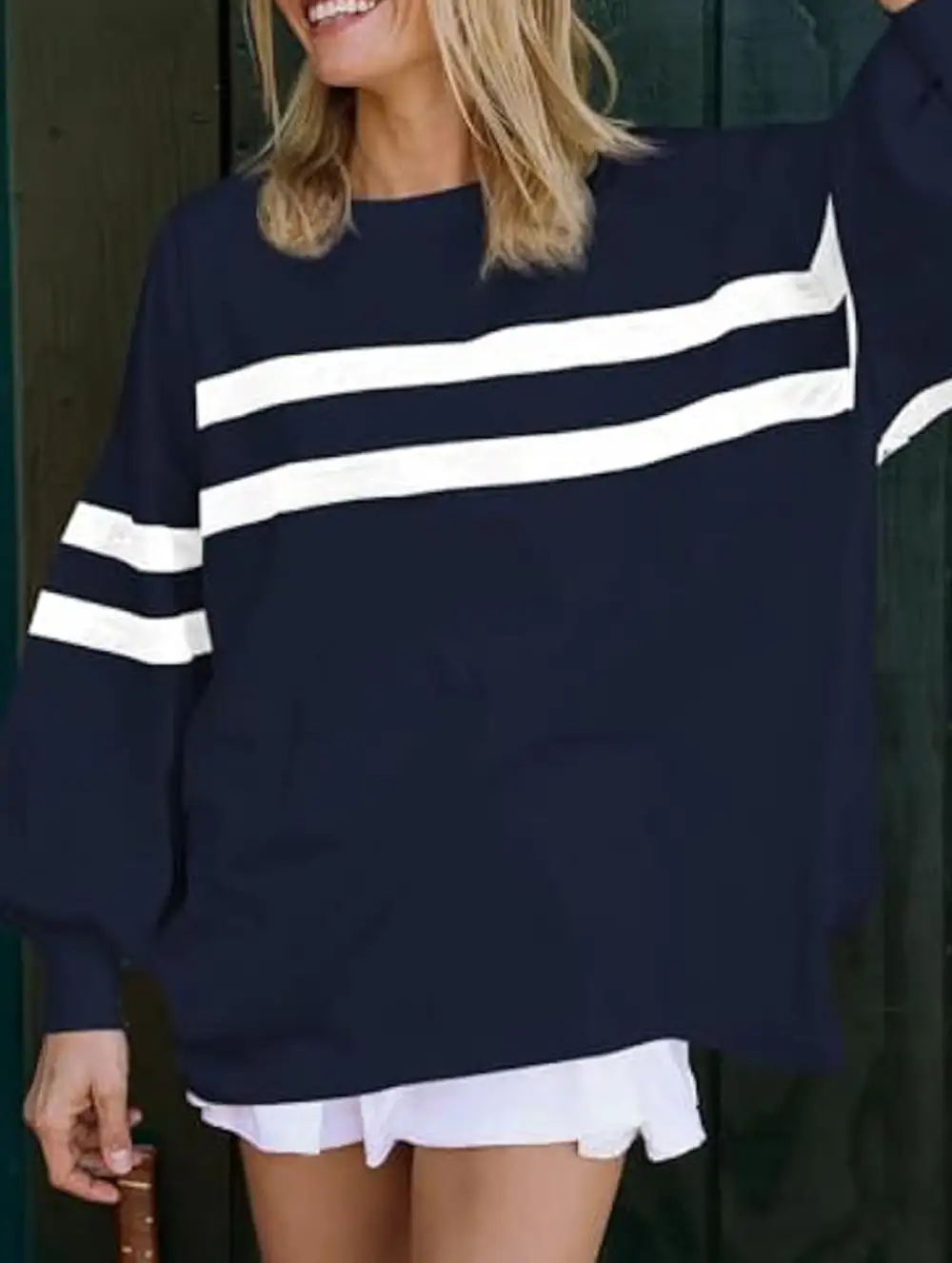 Striped Crew Neck Loose Sweatshirt