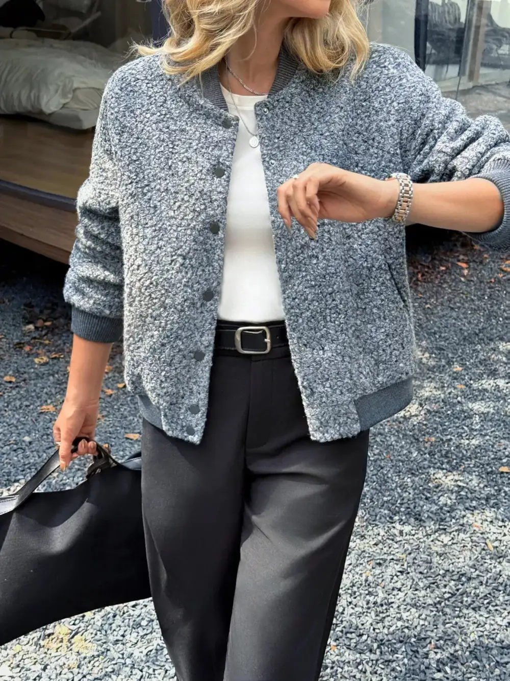 Snap Down Dropped Shoulder Jacket Easy Layering Piece