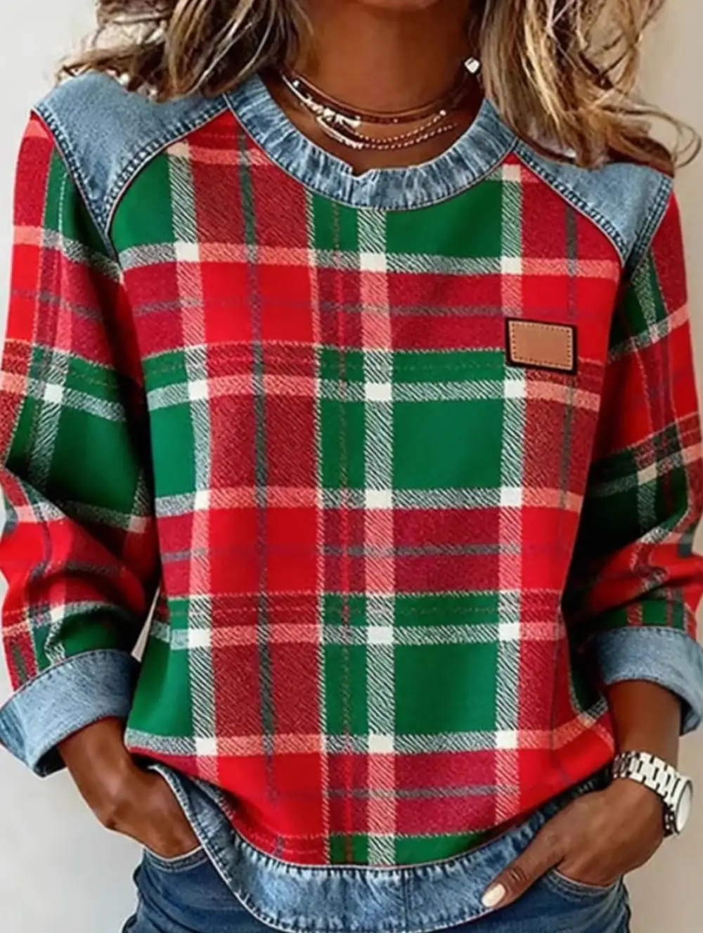 Retro Plaid Crew Sweatshirt