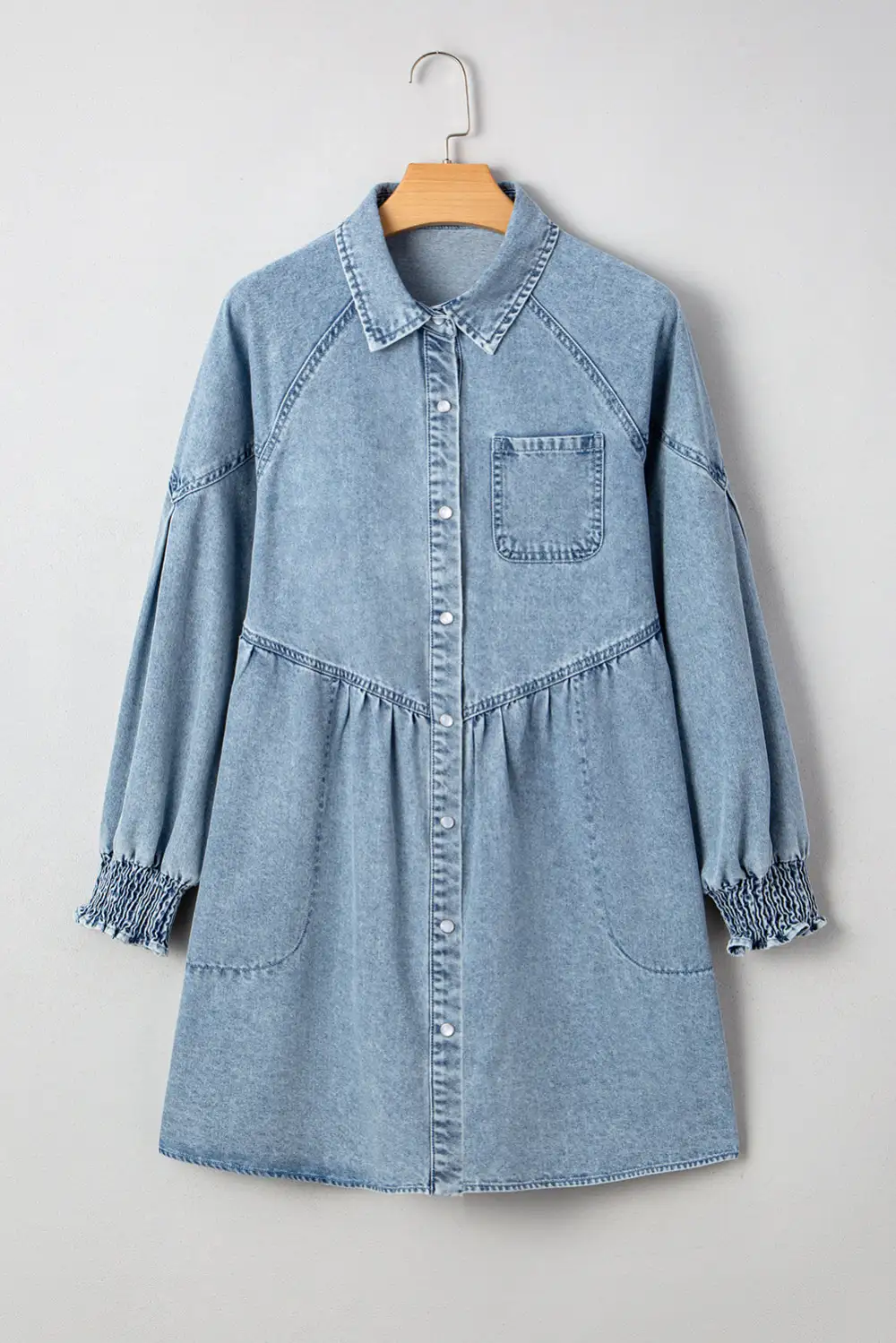 Denim Smocked Flared Mini Dress