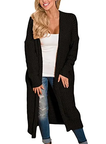Womens Solid Casual Cozy Knit Open Front Long Cardigan Sweater