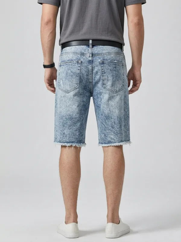 Storage-Ready Distressed Raw Hem Look Men's Distressed Raw Hem Denim Shorts