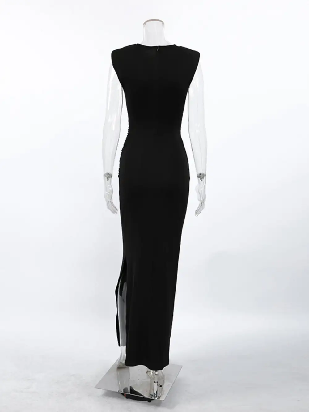 Round Neck Slit Sleeveless Maxi Dress